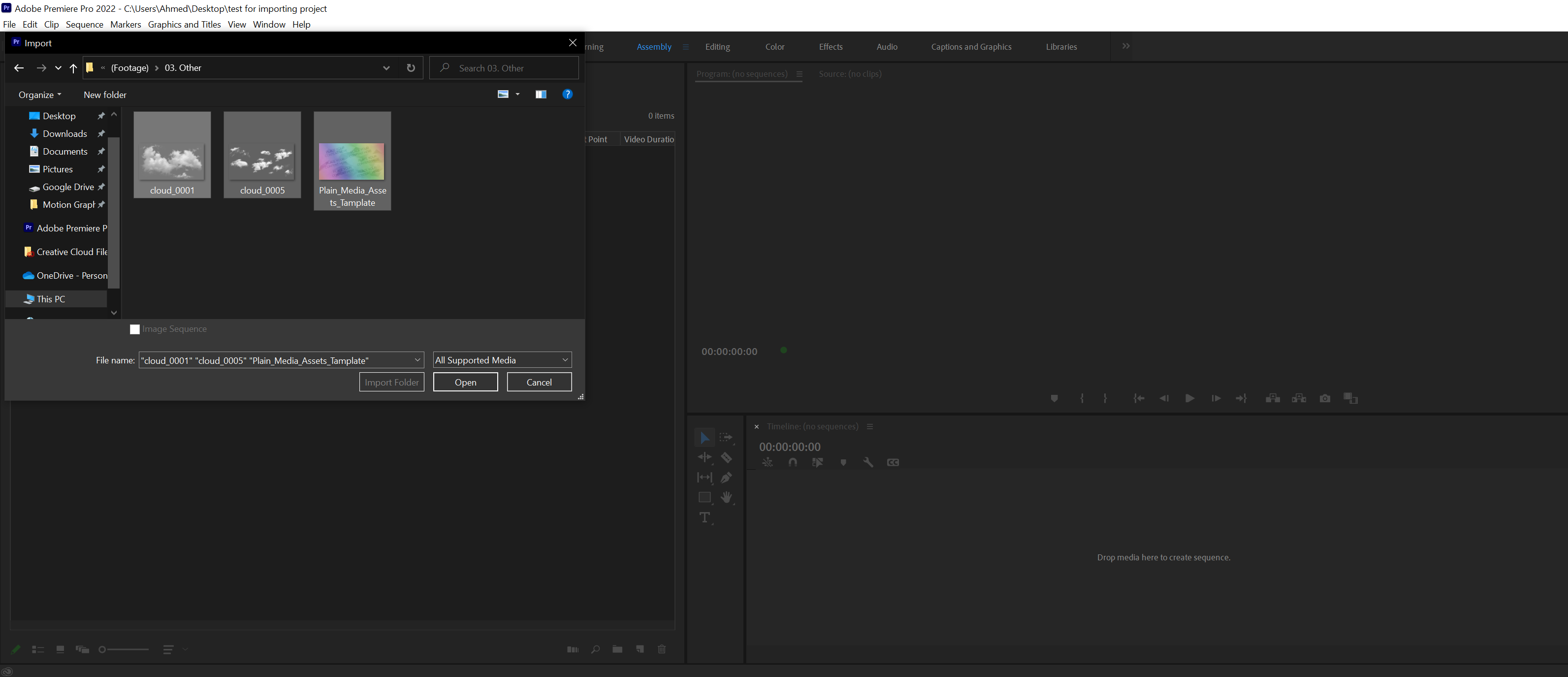 Screenshot 6 - Importingting footage to Premiere Pro 2022